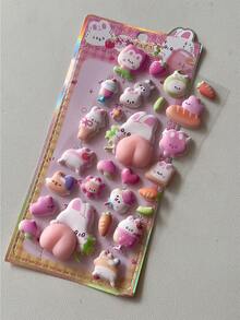 3D Cute Butt Squeeze Soft Stickers, Animal Designs Like Rabbit & Bear, Craft Decor For Kids, Phone Case Stickers - Multicolor - View 16