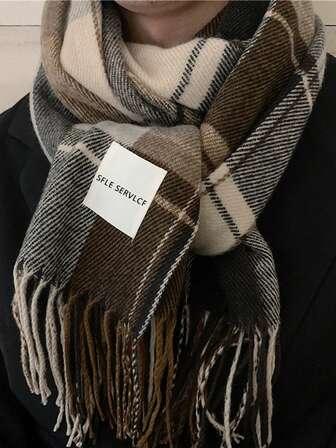 1個 レトロエレガントで快適なフェイクカシミアチェック柄スカーフ、ユニセックス - 秋冬用ウォーム、タッセル付き、夫、妻、父、母、子供への理想的なギフト。