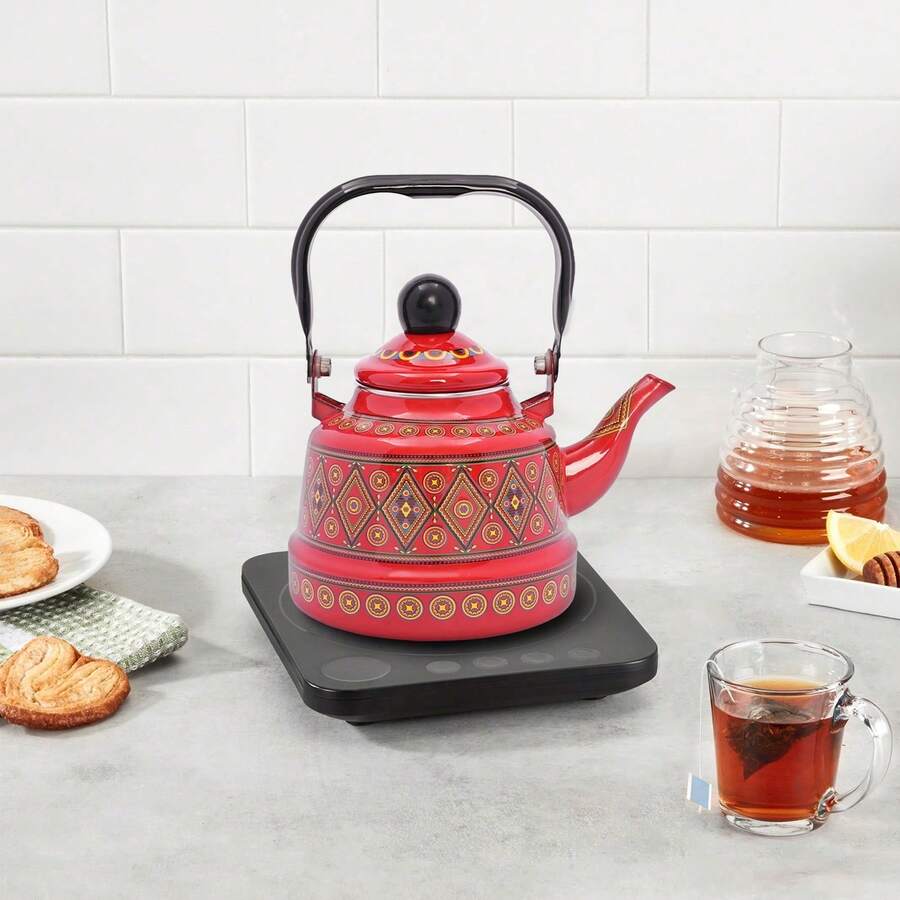 GDAE10 TaNeHaKi Emaille Wasserkocher Vintage 1.1 L Wasserkocher Induktion Emaille Teekessel Emaille Vintage Wasserkocher Induktion Retro Vintage Emaille Teekanne Rot Emaille Geschirr Tee Zimmer - Rot - Übersicht 1