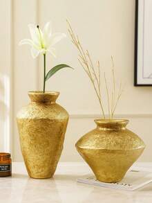 1pc Vintage Tin-Shaped Resin Handmade Decorative Vase, Antique Gold Color, Suitable For Home, Party And Floral Decor, Christmas Gift, Home Decor, Room Decor, Glass Vase - Multicolor - View 1