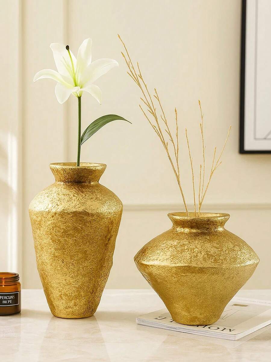 1pc Vintage Tin-Shaped Resin Handmade Decorative Vase, Antique Gold Color, Suitable For Home, Party And Floral Decor, Christmas Gift, Home Decor, Room Decor, Glass Vase - Multicolor - View 1