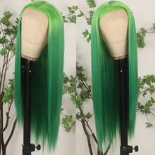Gorgeous Neon Green Hair Synthetic Lace Front Wigs 28 Inch Pre Plucked Long Straight Hair Wigs Glueless Halloween Wigs Heat Resistant Fluorescent Green Straight Lace Front Wigs For Fashion Women For Daily Christmas Party Cosplay Use - Ombre Green - 查看 4