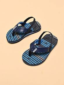 1 Pair Boys' Wave Striped Foam House Slippers, Fashionable Simple Non-Slip Breathable Flip Flops