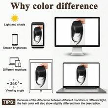 合成夹式刘海，带鬓角，直刘海，带鬓角，适合女士金发黑发饰，6英寸混色