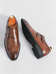 经典复古男士孟克带皮革正装鞋，尖头双扣一脚蹬乐福鞋，绅士正装鞋，适合中年人、年轻人、学生返校、毕业典礼、办公室、派对、婚礼、新郎、春夏秋季、大码正装/商务正装 - 雙搭扣孟克正裝皮鞋 - 查看 11