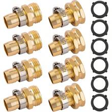 4 Set Garden Hose Repair Connector With Clamps Fit For 3/4" Or 5/8" Garden Hose Fitting 5/8" Barb X 3/4" GHT Garden Hose Adapter/Fittings Water Hose Repair Kit - 4 件組+適用於 3/4 英吋或 5/8 英吋軟管(母頭和公頭) - 查看 1