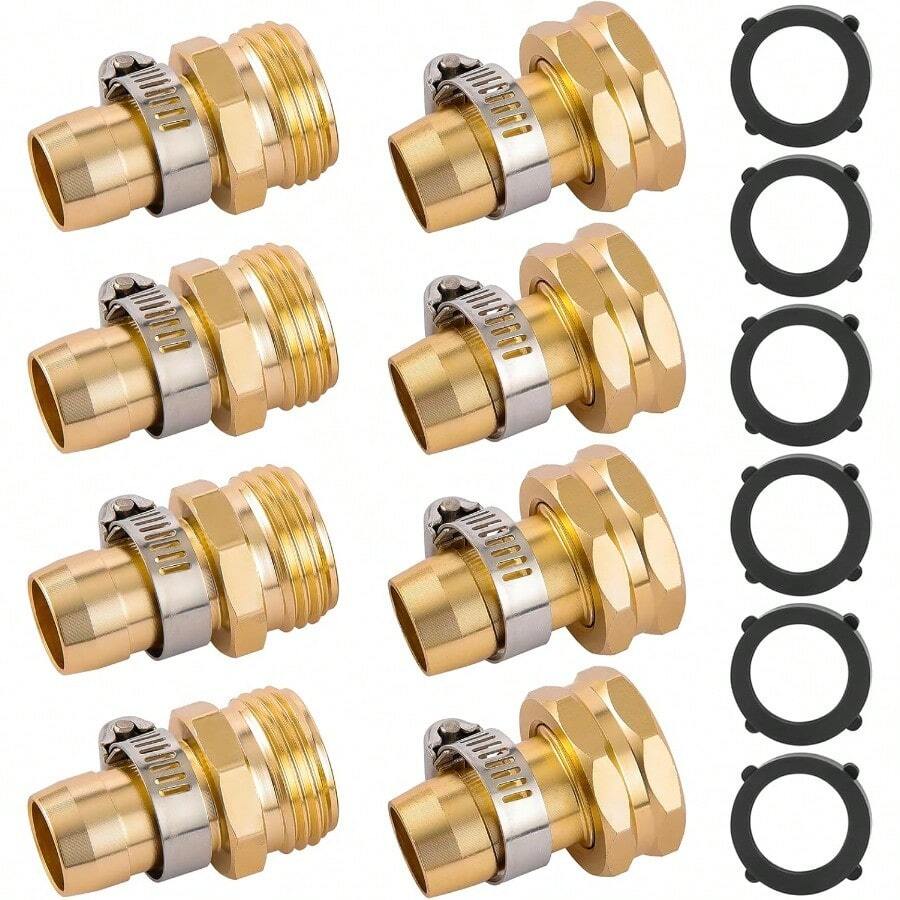 4 Set Garden Hose Repair Connector With Clamps Fit For 3/4" Or 5/8" Garden Hose Fitting 5/8" Barb X 3/4" GHT Garden Hose Adapter/Fittings Water Hose Repair Kit - 4 件組+適用於 3/4 英吋或 5/8 英吋軟管(母頭和公頭) - 查看 1