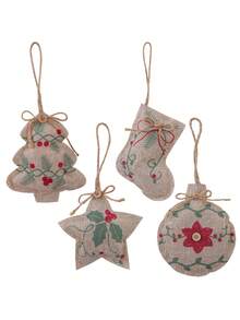 4Pcs Christmas Linen Christmas Tree Pendants - Handcrafted Mini Christmas And New Year Decor, Farmhouse-Style Holiday Party Hanging Decorations, Christmas Tree Sock Shapes With Printed Patterns, Suitable For Christmas Decorations, Christmas Gifts, Holiday Presents, Party Supplies, Christmas Atmosphere Items, Christmas Tree Decorations Home Decor Room Decor