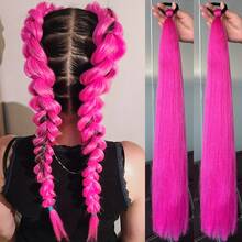 2 pezzi Estensioni per coda di cavallo intrecciate con laccio elastico, 30 pollici di lunghezza, capelli sintetici lisci per acconciatura a treccia avvolta, ciocche per coda di cavallo, colori viola, rosso, rosa