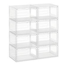 Boîtes à Chaussures Lot de 8, Rangement pour Chaussures, en Plastique, avec Porte, Empilable, 33 x 28,5 x 19,2 cm, jusqu'à la Pointure 46, Blanc Transparent - Blanc + Transparent - Voir 2