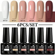 Mtssii Juego de 6 esmaltes de uñas en gel de unicolor de 7 ml, colores primavera-verano, glitter, negro, blanco, rojo, resistente a remojo, UV, semi-permanente, suministros para uñas