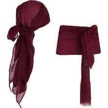 Pirate Costume Men Women Halloween Bandana And Belt Set Accessories For Pirate Hat Styling And Themed Adventures - Rượu vang đỏ - Xem 2