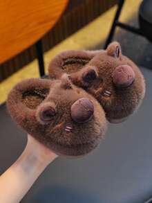1 Pair Cartoon Capi Bala Children's Plush Slippers, Anti- Indoor Fuzzy Slippers For Toddler Boys & Girls, Winter - Brown - View 4