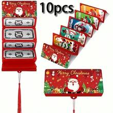 10-Slot Christmas Money Bags & Gift Card Holders - Santa Claus Holiday Design With Snowflakes, Trees & "Merry Christmas" Text - Red, Green, Blue Paper Gift Supplies For Cash, Cards - Perfect For Christmas, Birthdays, Thanksgiving, Christmas Gift Bags, Festive Design, Decorative Illustrations, Party Favors, Snowflake Pattern, Durable Material, Event Organizers Christmas Pajamas Gifts Christmas Decor - Multicolor - View 9