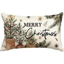 1PC Merry Christmas Eucalyptus Red Berry Pillow Cover, 12 X 20 Inches Winter Holiday Sofa Decorative Pillow, One-Sided Without Pillow Insert.