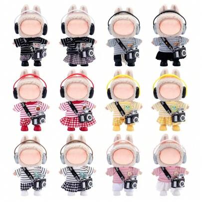[Clothes Only] 17CM Casual T-Shirt Dress Pants Outfit 1st 2nd 3rd Generation Vinyl Doll Doll Accessories For LABUBU Youth Fashion Headphones Shoes Doll Outfit For LABUBU (Doll Not Included)