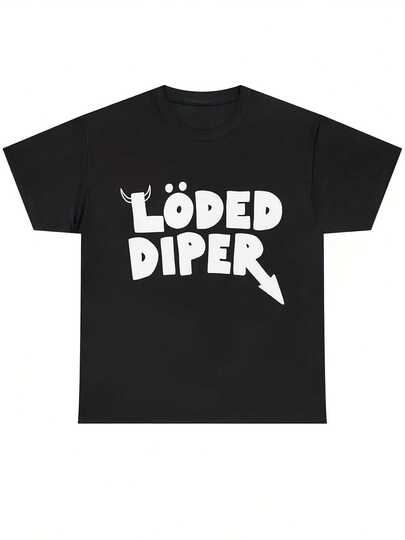 Men's Loaded Graphic T-Shirt With Bold White Lettering & Loded Diper Print - Relaxed Fit Gym Shirt For Workouts, Running, Summer - Casual Crew Neck Short Sleeve Tee With German Text Design (Machine Washable) - Gym Wear & Everyday Comfort - All-Season Activewear For Men - Bold White Lettering & Logo - Loose Fit Workout Shirt - Suitable For Fitness & Running - Easy Care & Long-Lasting Use