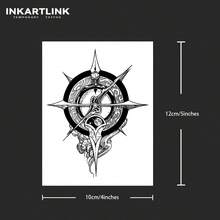 Hình xăm tạm thời INKARTLINK hình la bàn ngôi sao, thiết kế bút lông vũ tối màu, chống thấm nước lâu dài 1-2 tuần, hình xăm giả chân thực, thiết kế kỳ ảo, phong cách hình xăm nước ép - màu đen - Xem 4