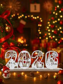 1 peça de ornamento decorativo de placa de madeira para o Ano Novo de 2026, suprimentos de decoração para festas de fim de ano em família, lembrancinhas de festa de Feliz Natal de 2025, decoração de Natal de 2025, decoração de Ano Novo para sala de estar, cozinha, mesa de jantar e banheiro, decoração de atmosfera para o dia de Ano Novo de 2026, decoração de mesa, decoração de casa, decoração de inverno, decoração de primavera - Sinal de 2026 - Ver 6