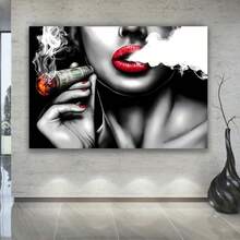 1 buc. Postere de perete, fără ramă, modern, o pictură abstractă pe pânză a unei femei care fumează, potrivită pentru decorul de perete în băi, dormitoare, birouri și camere de zi, neînrămată.