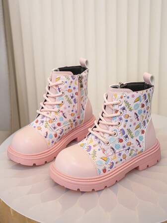 1 Paar Mädchen Süße & Modische Stiefel, Rosa bemalte warme Akademie Outdoor Stiefel, Lässig Stiefel für Kleinkind Ganzjahres Einzelstiefel