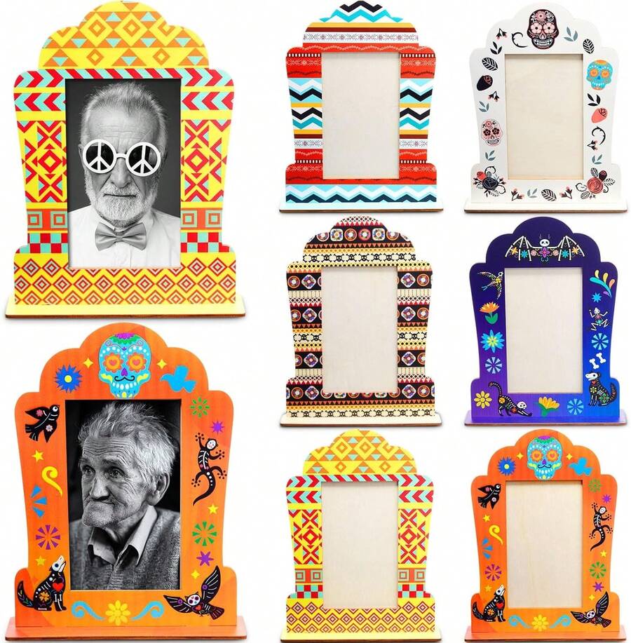Weysat 6 Sets Picture Frames For Dia De Los Muertos Altar Day Of The Dead Decorations Skull Papel Picado Wooden Shadow Box Altar Ofrenda Supplies, Remembrance Picture Frame