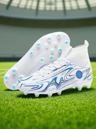 Zapatos de fútbol para adolescentes, zapatos de fútbol con soporte de tobillo de caña alta, zapatos de entrenamiento de fútbol para estudiantes universitarios niños y niñas, zapatos especializados para partidos de fútbol, con tacos largos antideslizantes, buen tacto en el pie, ligeros y cómodos