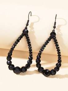 Rhinestone Water Drop Earrings - màu đen - Xem 2
