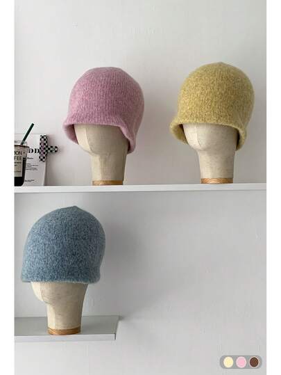 女士秋冬针织帽、百搭无檐帽、宽松无檐帽、费尔岛风格翻边针织帽、复古宽松无檐帽、厚实保暖针织混纺护耳帽、宽松小巧防寒针织帽