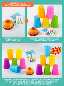 Colorful Children's Stacking Cup Battle Game, With 54 Cards And A Buzzer Tool, A Duel Stacking Game For Focus Training, Suitable For Holiday Parties And Gatherings, Halloween, Christmas, Thanksgiving.