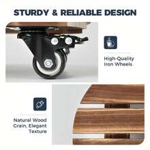 Heavy-Duty Iron Wheel Plant Stand 2pcs| 12-Inch Rolling Outdoor Plant Stand With Swivel And Locking Casters| Durable Rust-Resistant Metal Wheels For Indoor/Patio Pots, Pansies, And Garden Decor - Wood Color - View 7