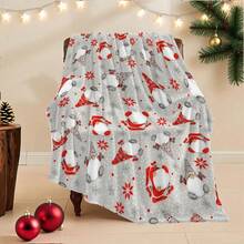 Christmas1pc Gray Dwarf Snowflake Dot Flannel Blanket,280gsm, Cute Cartoon Throw Blankets, Blanket For Bed, Tapestry,Rug, Suitable For Home Decor,The Four Seasons, Bedroom Decor, Room Decoration Stuff, Living Room Decor, Picnic Blanket, Best Friend Gifts, Bed