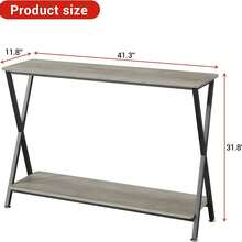Consola estrecha, mesa de entrada pequeña, mesa de exhibición de dos niveles con estantes, mesa de sofá con metal y MDF detrás, mesa de sofá para sala de estar, mesa de pasillo industrial para vestíbulo de entrada. - Gris - Ver 2
