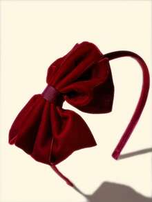 1pc Burgundy Velvet Bow Headband, Girls Hair Accessory - Burgundy - View 7