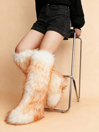 2025 Autumn/Winter New High Boots & Over-The-Knee Snow Boots, Warm Faux Fox Fur Boots, Faux Raccoon Fur Fashion Boots