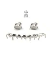 1 Set Smooth Single Tooth Jewelry Combo, Zirconia Cross Paired With Asymmetrical Thin Teardrop Metal Punk Tooth Grillz, Unisex Holiday & Carnival Accessory - Multicolor - View 12