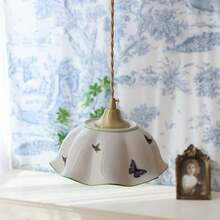 French Country Farmhouse White Glass Pendant Brass Large Flower Decorational Hanging Lamp Gold Vintage Indoor Chandelier E2627 Base Kitchen Island Bedroom Dining Table Living Room Foyer Bar - Un color - Ver 3