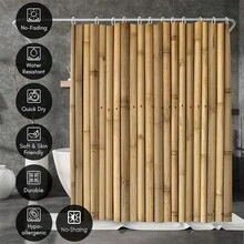 Elegant Bamboo Fence Shower Curtain - Waterproof & Anti-Fog, Includes Hooks, Machine Washable Polyester Bathroom DecorChristmas Decor