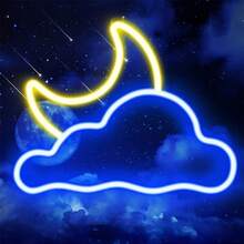 USB Powered LED Neon Sign - Cloud & Moon Design, Polished Metal Surface, Vibrant Pink-Blue Lighting, Suitable For Bedroom, Wedding & Party Wall Decor, Enhances Party Atmosphere | Decorative Lighting | Neon Display, Neon Sign For Wall Decor - Multi-color light - View 9