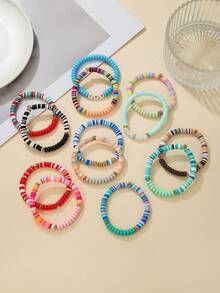 27 Peças Conjunto de Pulseira Elástica com Contas de Argila Macia Multicolorida e Contas Acrílicas em Formato de Coração CCB, Adequado para Presente, Uso Diário para Adolescentes