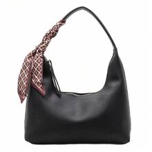 Women's Leather Shoulder Bag - Small Clutch Hobo Bag With Zipper Closure, Minimalist Underarm Crossbody Purse, Soft Leather Evening Handbag, Casual Daily Shoulder Bag For Women + Silk Scarf Gift - 黑色 - 查看 12