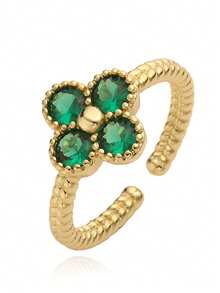 1pc Stainless Steel 18K Plated Diamond Inlaid Small Flower Open Ring, Fashionable French Style/Suitable For Party, Dating, Office Wear