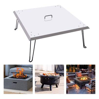 Stainless Steel Fire Pit Cover Square Fire Pit Burner Cover To Push Heat Down And Out Fire Pit Lid With Foldable Legs And Carrying Handle