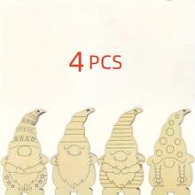 4pcs Vintage Christmas Gnome Wooden Decorations (With Rope) - DIY Craft And Painting Kit, Great For Holiday Decor