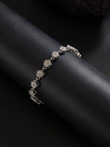 男士闪亮锆石网球链手链 - 銀色花朵手鍊 - 查看 4