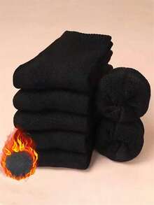 5 Pairs Men's Warm Socks, Thermal Lined Winter Snow Socks, Thickened Fleece Anti-Odor, Soft Warm Wool Blend Thermal Boot Socks For Outdoor Work, Leisure, Gift For Husband, Father, Boyfriend. Thick Winter Outdoor Warm Socks, Soft And Thick Warm Classic Hiking Boots