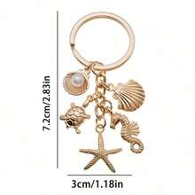 1pc Ocean Style Seahorse, Sea Turtle, Starfish, Shell Charm Keychain, Marine Animal Pendant Friendship Decoration Gift, Unisex Bag Accessory Backpack For School Car Accessories Cute Goth Y2k OTUF - 金色 - 查看 4