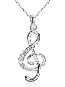 Music Note Pendant Necklace Cubic Zirconia Jewelry Women Girl Box Chain 18