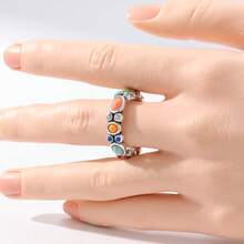 1pc Vintage, Elegant And Colorful Geometric Ring, Inlaid With Synthetic Turquoise, A Beautiful Accessory For Women's Holidays