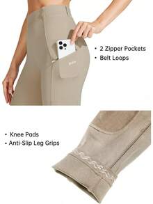 Willit Women's Horse Riding Pants Knee-Patch Equestrian Breeches Horseback Schooling Tights Zipper Pockets - Khaki - View 11